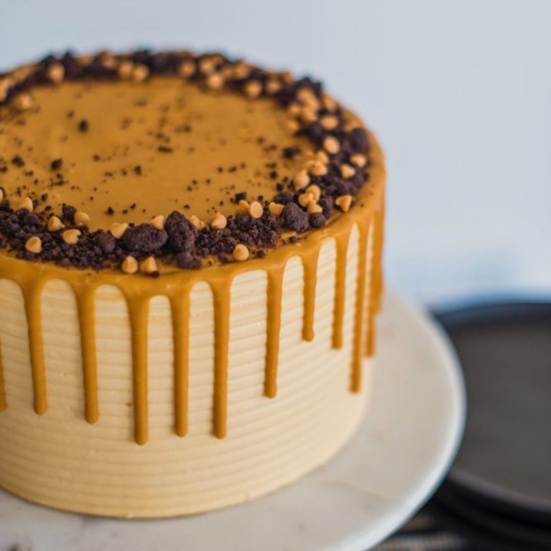 The Succulent Taste - #butterscotchcake# Beautiful cake for beautiful  couple's anniversary.. Inside filling is Butterscotch sauce with homemade  caramel sauce n butterscotch granules..and topped with chocolate chips n  butterscotch granules. To place